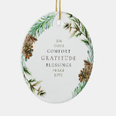 Holiday Joy Hope Peace Love Pine Cone Custom Name Keramisch Ornament (Rechts)