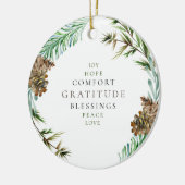 Holiday Joy Hope Peace Love Pine Cone Custom Name Keramisch Ornament (Links)