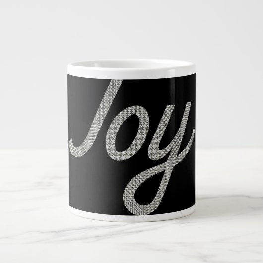 Holiday Joy Houndstooth patroon op zwart Grote Koffiekop (Voorkant)