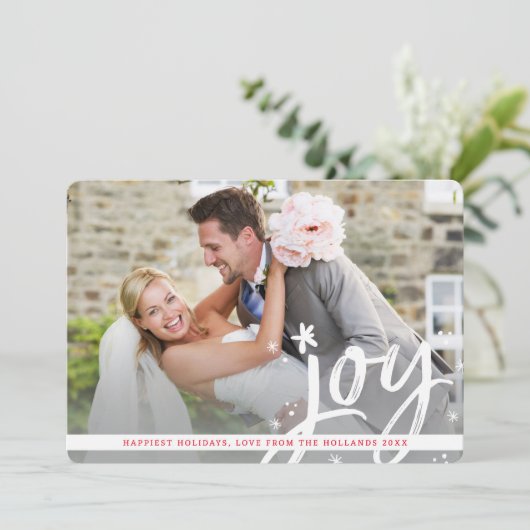 HOLIDAY JOY modern bekleedfotoscript dat het schri Feestdagenkaart (Staand voorkant)