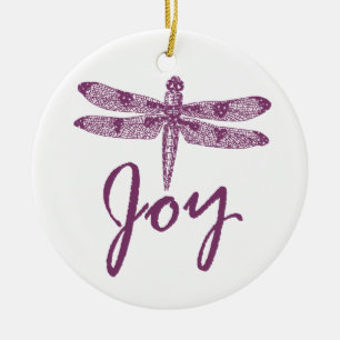 Holiday Joy Paarse Dragonfly Keramisch Ornament