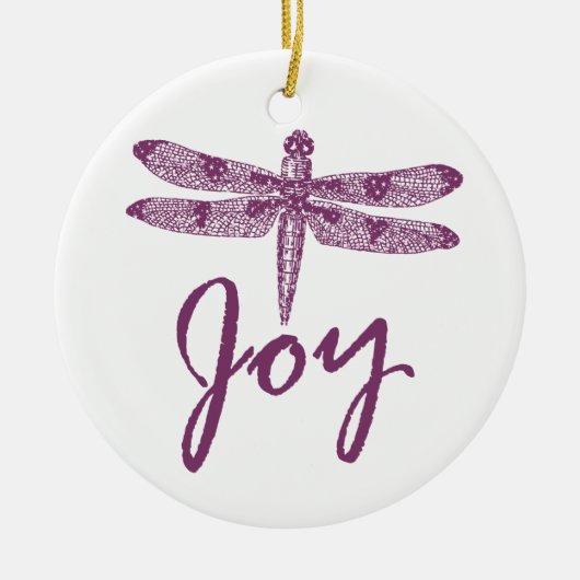 Holiday Joy Paarse Dragonfly Keramisch Ornament (Voorkant)