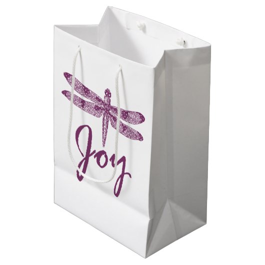 Holiday Joy Paarse Dragonfly Medium Cadeauzakje (Voorkant Gekanteld)