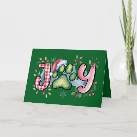 Holiday Joy Pet Paw Vrolijk Kerstfeest Kaart Groen (Voorkant)