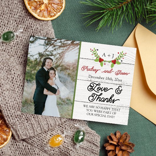 Holiday Joy Poinsettia Winter Wood Dank u Bedankkaart