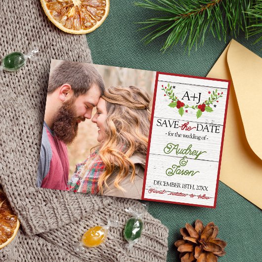 Holiday Joy Poinsettia Wood behalve datum Save The Date