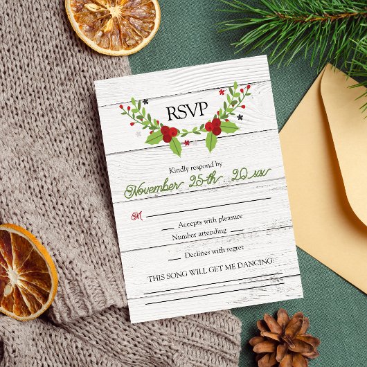 Holiday Joy Poinsettia Wood Response RSVP Kaartje