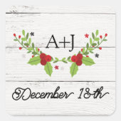 Holiday Joy Poinsettia Wood Wedding Vierkante Sticker (Voorkant)