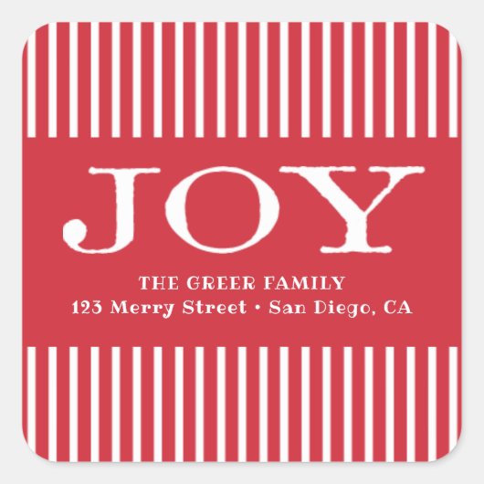 Holiday Joy Red en White Stripes Vierkante Sticker (Voorkant)