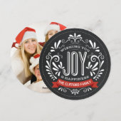 HOLIDAY JOY ROUND CHALKBOARD FOTO CARD FEESTDAGENKAART (Voorkant / Achterkant)