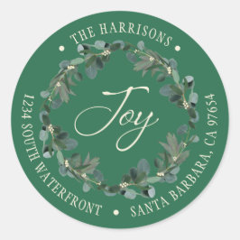 Holiday Joy Wreath Groen retouradres Ronde Sticker