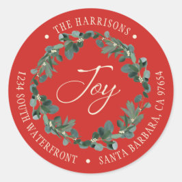 Holiday Joy Wreath Red retouradres Ronde Sticker