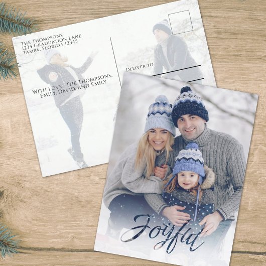 Holiday Joyful Navy Blue Snowflake Winter 2 Foto Feestdagenkaart