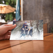 Holiday Joyful Script Blue White Snowflake 1 foto Feestdagenkaart