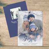 Holiday Joyful Script Blue White Snowflake 1 foto Feestdagenkaart