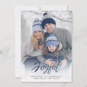 Holiday Joyful Script Blue White Snowflake 1 foto Feestdagenkaart (Voorkant)