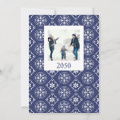 Holiday Joyful Script Blue White Snowflake 1 foto Feestdagenkaart (Achterkant)