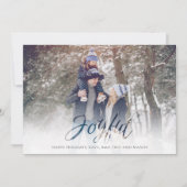 Holiday Joyful Script Blue White Snowflake 2 Foto Feestdagenkaart (Voorkant)