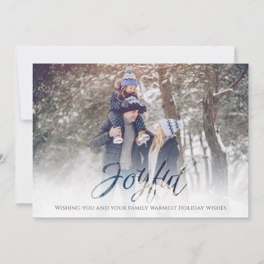 Holiday Joyful Script Blue White Snowflake 4 Foto Feestdagenkaart (Voorkant)