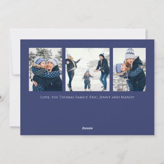 Holiday Joyful Script Blue White Snowflake 4 Foto Feestdagenkaart (Achterkant)