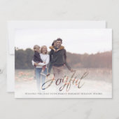 Holiday Joyful Script Elegant Red Simple 4 Foto Feestdagenkaart (Voorkant)