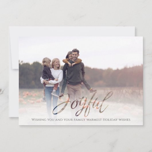 Holiday Joyful Script Elegant Red Simple 4 Foto Feestdagenkaart (Voorkant)