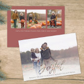 Holiday Joyful Script Elegant Red Simple 4 Foto Feestdagenkaart