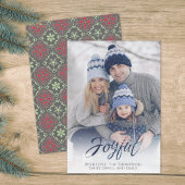 Holiday Joyful Script Red Green Snowflake 1 foto Feestdagenkaart