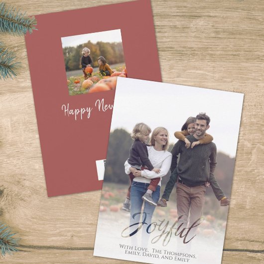 Holiday Joyful Script Red Winter Snowflake 1 Foto Feestdagenkaart