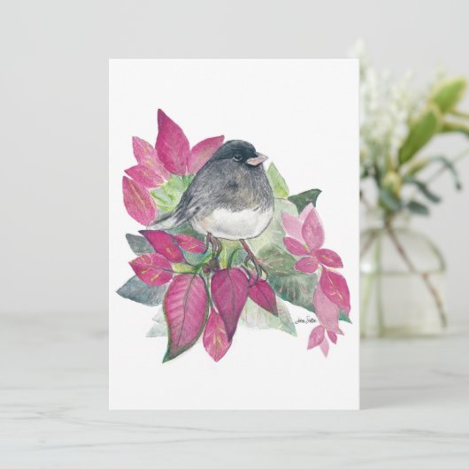 Holiday Junco Bird Art Feestdagenkaart (Staand voorkant)