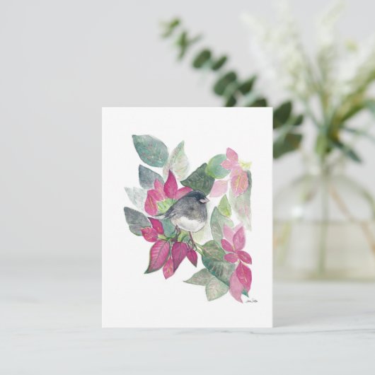 Holiday Junco Bird Art Feestdagenkaart (Staand voorkant)