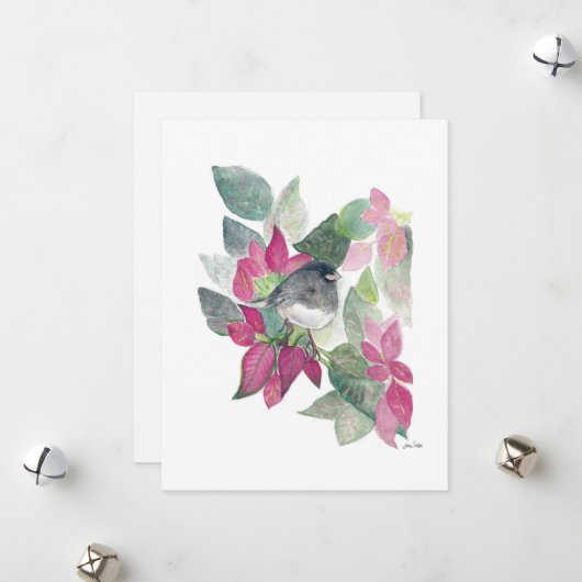 Holiday Junco Bird Art Feestdagenkaart (Voorkant / Achterkant in situ)
