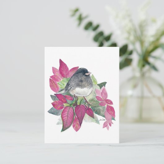 Holiday Junco Bird Art Feestdagenkaart (Staand voorkant)