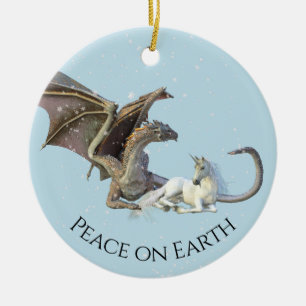 Holiday kerstdraak Unicorn Peace on Earth Keramisch Ornament