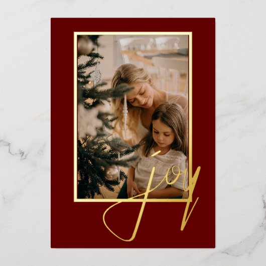 Holiday Kerstfeest Joy Foto gepersonaliseerd Folie Feestdagenkaart (Voorkant)