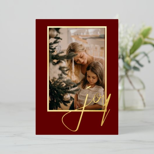 Holiday Kerstfeest Joy Foto gepersonaliseerd Folie Feestdagenkaart (Staand Voorkant)