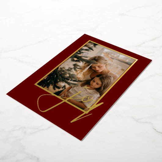 Holiday Kerstfeest Joy Foto gepersonaliseerd Folie Feestdagenkaart (Gedraaid)