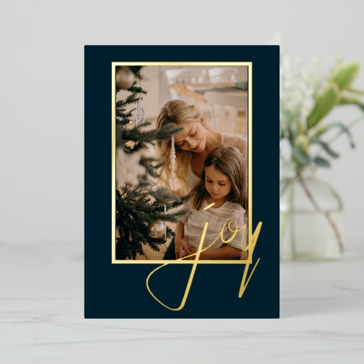 Holiday Kerstfeest Joy Foto gepersonaliseerd Folie Feestdagenkaart (Staand Voorkant)