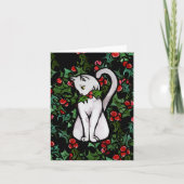 Holiday Kerstmis Holly White Cat Kaart (Voorkant)