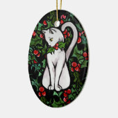Holiday Kerstmis Holly White Cat Keramisch Ornament (Links)