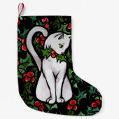 Holiday Kerstmis Holly White Cat Kleine Kerstsok (Voorkant)