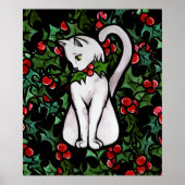 Holiday Kerstmis Holly White Cat Poster (Voorkant)