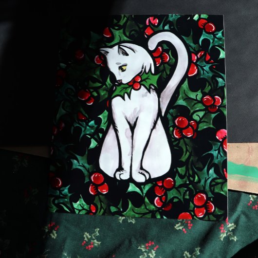 Holiday Kerstmis Holly White Cat Poster