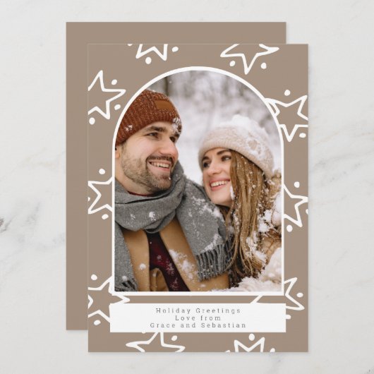 Holiday Kerstster Pattern Foto gepersonaliseerd Feestdagenkaart (Voorkant / Achterkant)