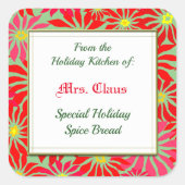 Holiday Kitchen met Red Poinsettias over Groen Vierkante Sticker (Voorkant)