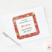Holiday Kitchen met Red Poinsettias over Groen Vierkante Sticker (Envelop)