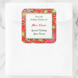 Holiday Kitchen met Red Poinsettias over Groen Vierkante Sticker