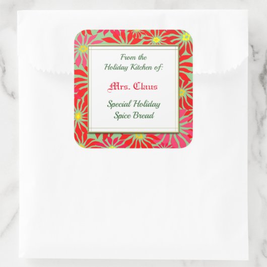 Holiday Kitchen met Red Poinsettias over Groen Vierkante Sticker (Tas)
