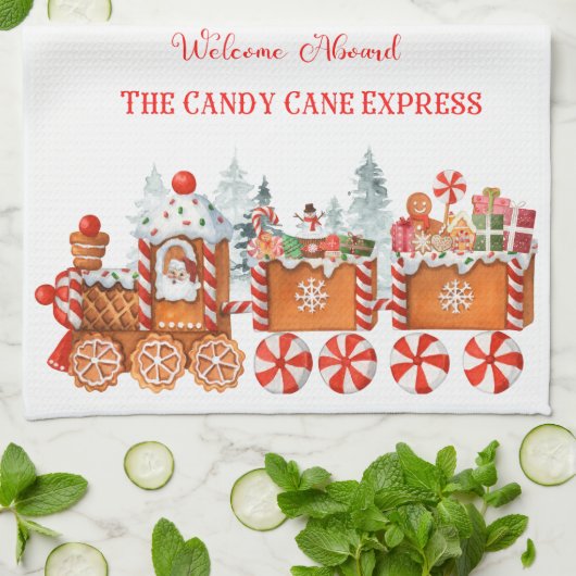 Holiday kitchen towel candy cane express theedoek (Gevouwen)