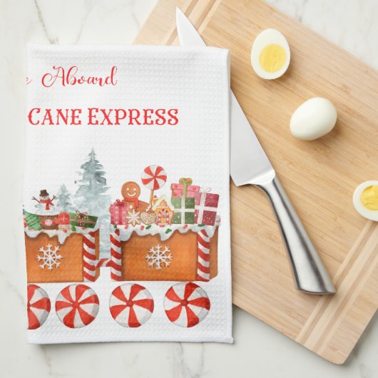 Holiday kitchen towel candy cane express theedoek (Quarter Fold)
